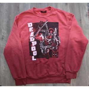 Marvel Deadpool Pullover Fleece Lined Sweatshirt Red Ombre Mens L